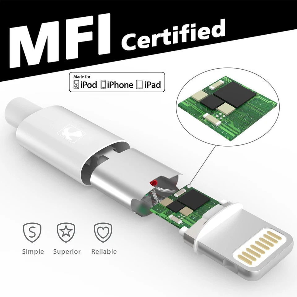 Cable de alimentación USB de iluminación Apple Mfi para iPhone 7,6,6S cargador de pared de 3 pies de largo Foto 4 de 4