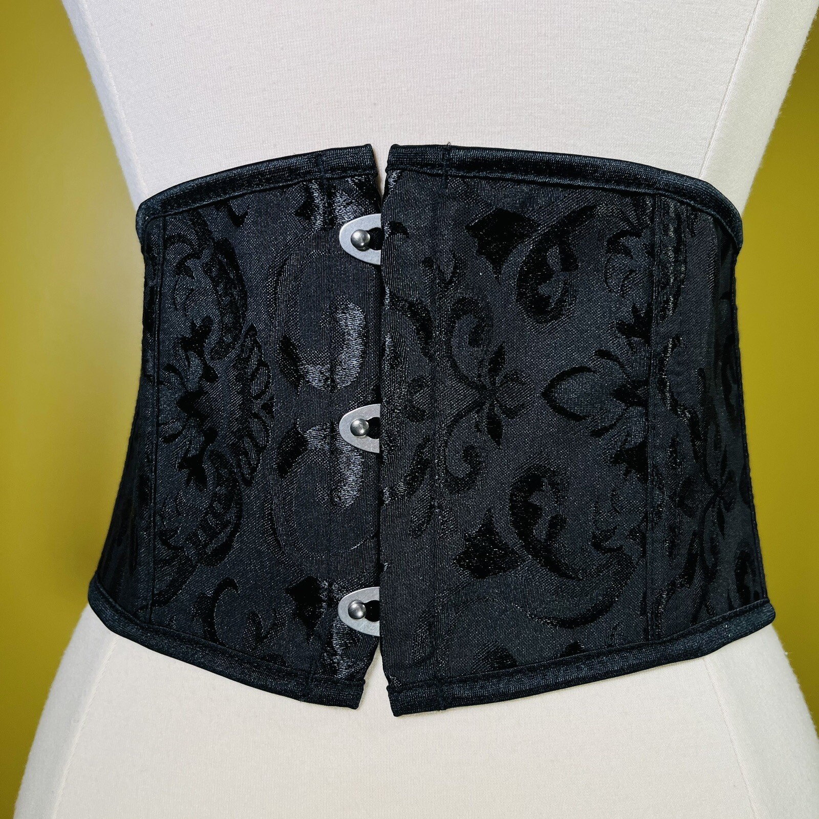 Corset Size 34 M Black Heavy Duty Waist Cincher Underbust Floral NWT Ties Eyelet-image