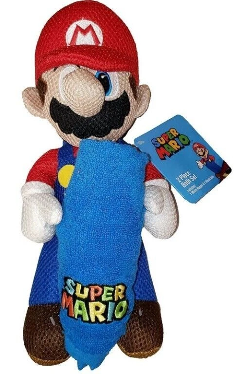 Juego de baño de 2 piezas para niños Nintendo 11" Super Mario abrazador de malla y toalla de paño Foto 3 de 4