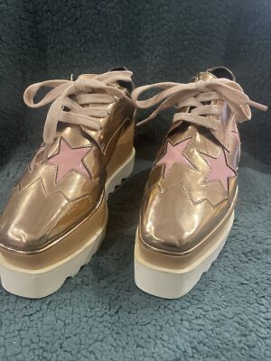 Stella McCartney Metallic Rose Gold Faux Leather Elyse Star Derby