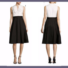NEW Eliza J [ 8 ] V-Neck Ruffled Colorblock Dress Black/White #M697