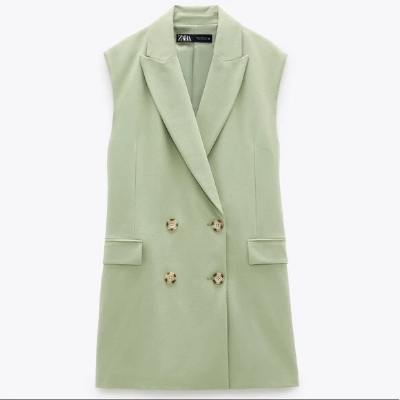 NWT Zara sleeveles BLAZER JACKET Vest S GREEN