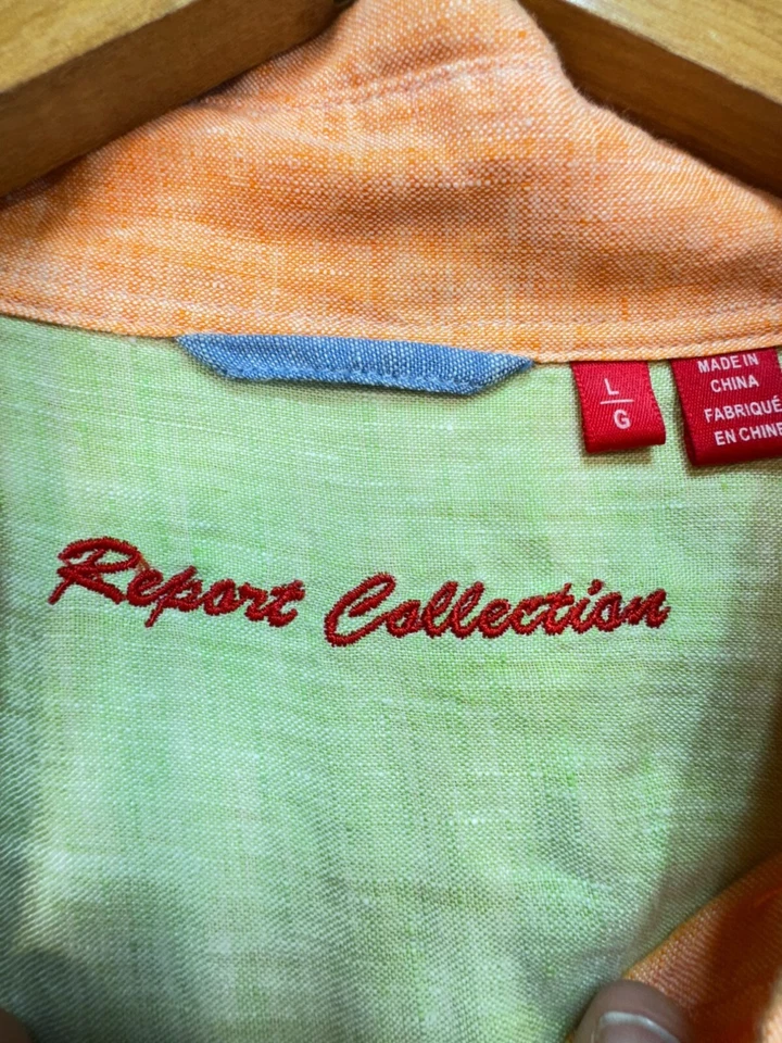 Report Collection Mens Button Down Linen Shirt Long Sleeve Size L Orange - Image 2 of 4