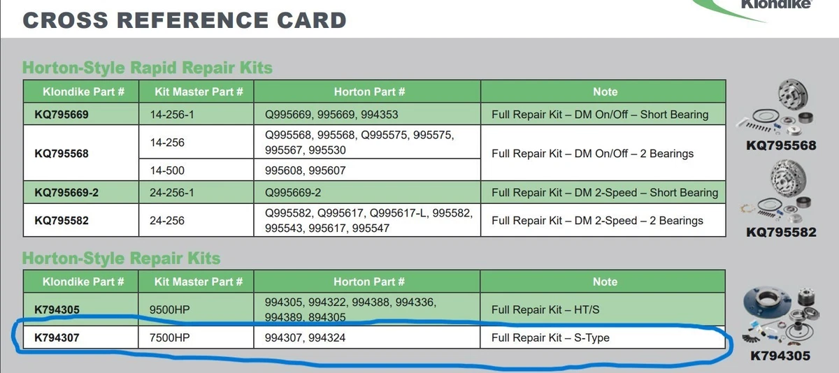 OEM Genuine Horton Klondike Fan Clutch repair kit S Type K794307 