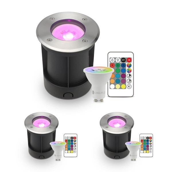 3Er Set Runde Led Bodeneinbaustrahler Gartenstrahler 230V Inkl Fernbedienung-image