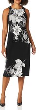 Kasper Womens Jewel Neck Stencil Floral Printed ITY Dress sz S 89
