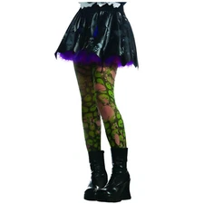 Child Girl's Ripped Torn Green Zombie Skull Gothic Punk Halloween Costume Tights
