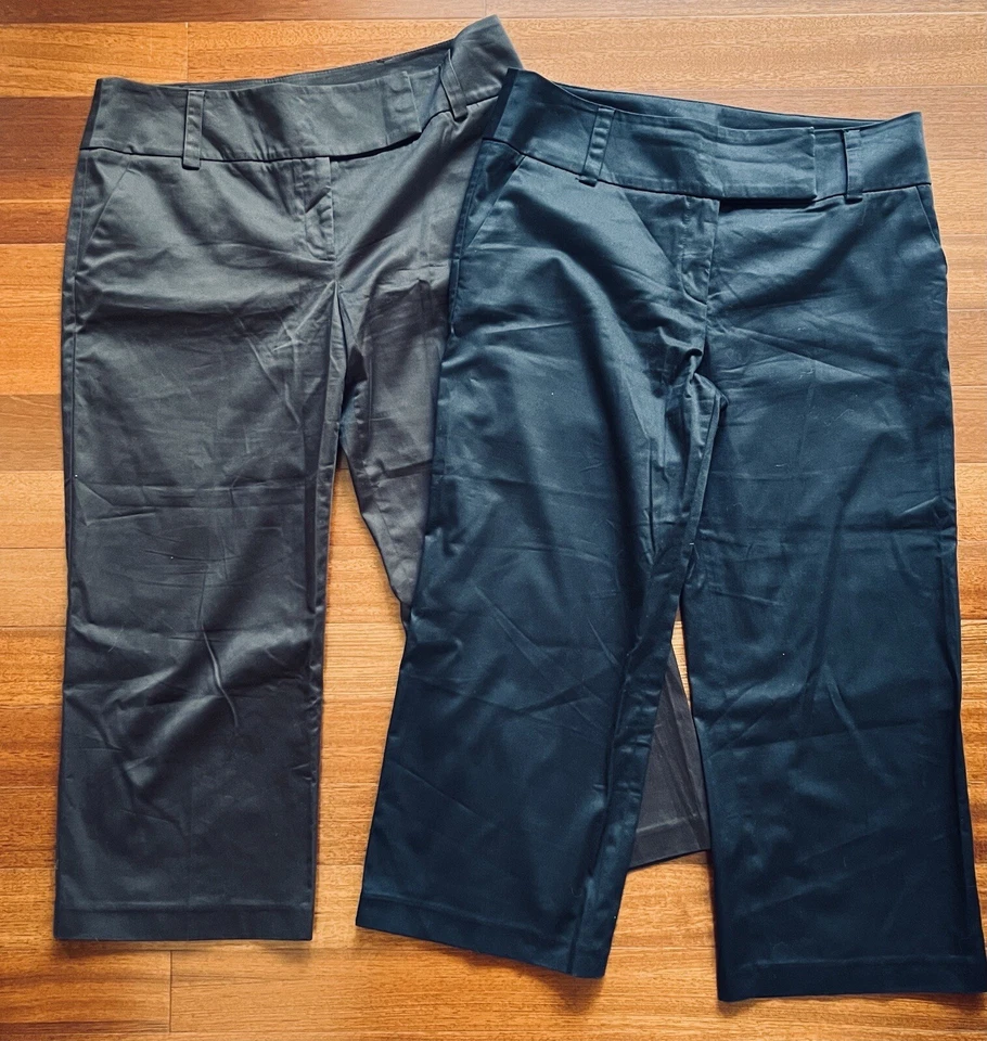 Nuevo 2 pares de pantalones carpi elásticos AB Studio Vision para mujer talla 8 negros y marrones Foto 2 de 4