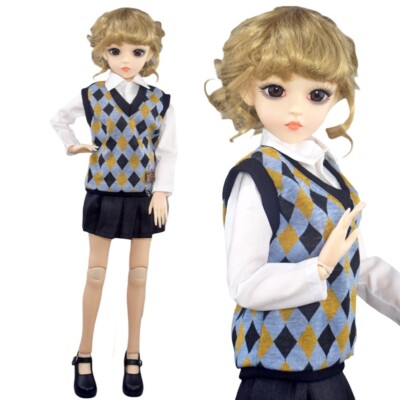 60cm BJD Doll 24'' SD Dolls + Makeup + Eyes + Cute Braid Wig + Clothes Outfits