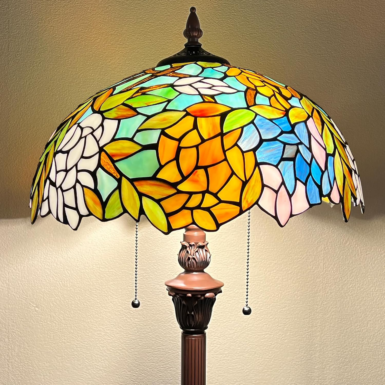 Wisteria Tiffany Floor Lamp - 2-Light Stained Glass Reading Light 63