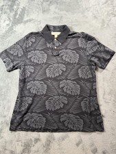 Tommy Bahama Polo Shirt Mens Medium Gray Silk Cotton Tropical Leaf Print