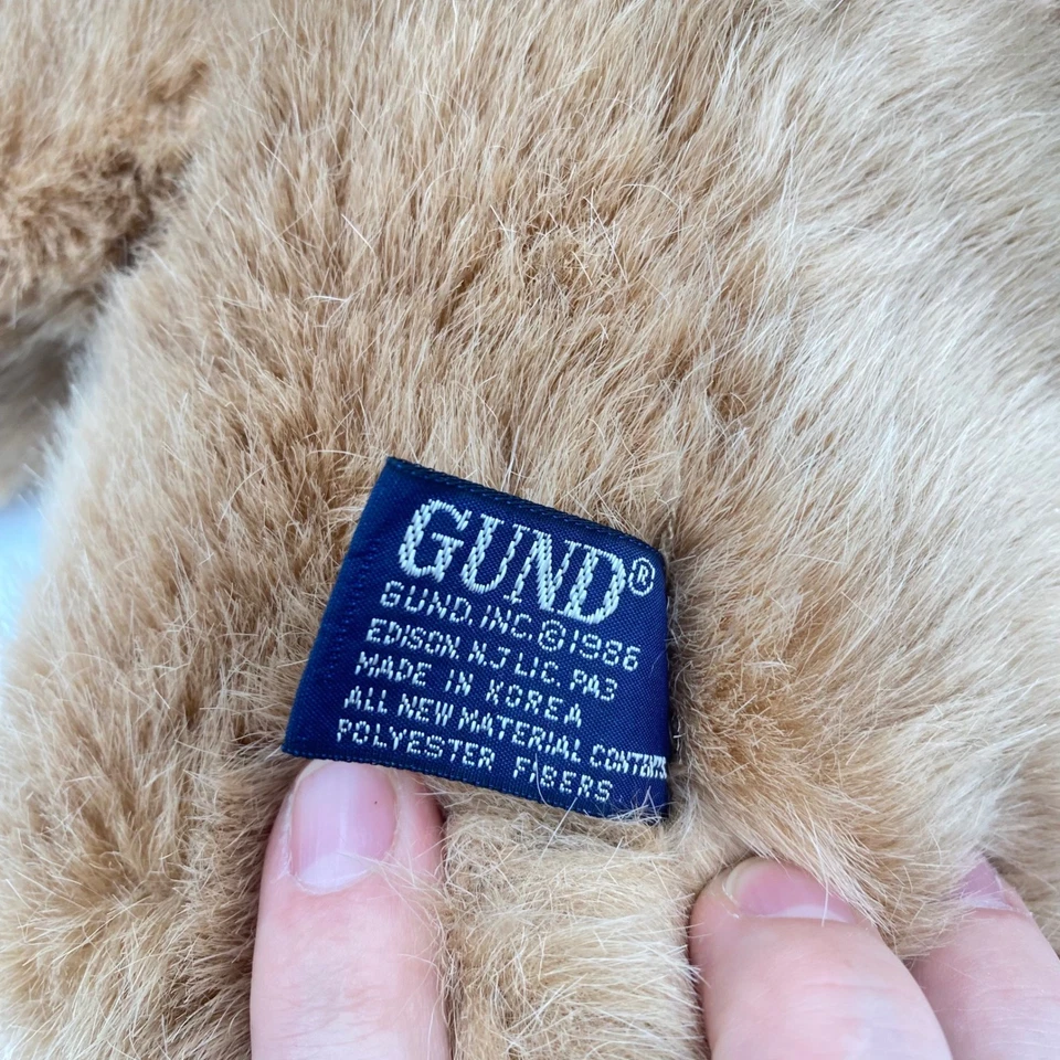 复古 Gund 1986 泰迪熊毛绒 16 英寸麂皮绒心形 HUGGINS 收藏经典 — 第 3/4 张图片