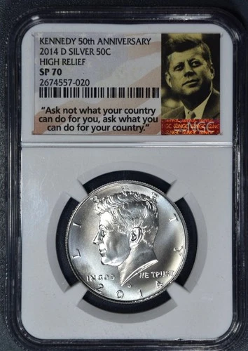 2014-D 50C KENNEDY SILVER HALF HIGH RELIEF 50th Ann KM#A202c NGC SP70 A6661