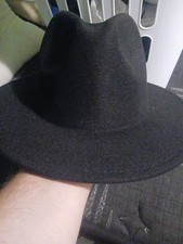 Black Wide Brim Fedora Hat Solid Classic Casual Unisex Adults One Size