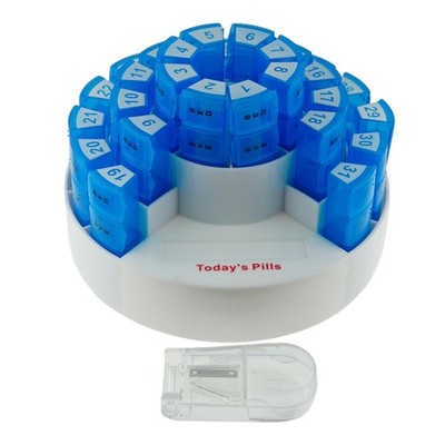 Pill Box Dispenser Organizer + Pill Cuter, Extra Large Hard case Container. 31 D