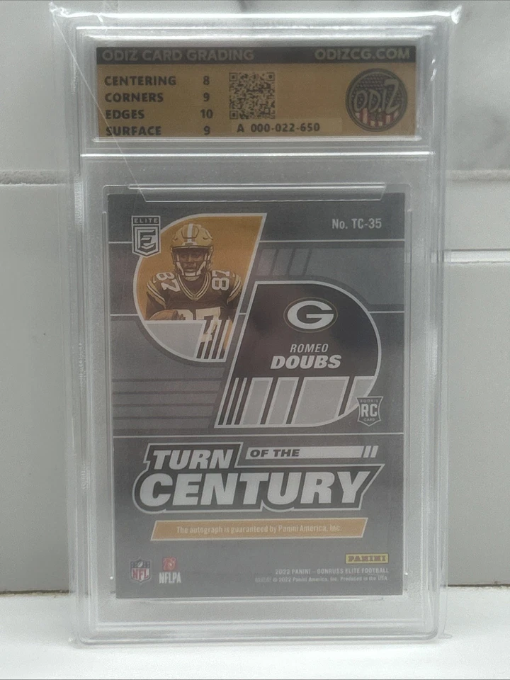 2022 Donruss Elite Romeo Doubs Turn Of The Century Auto /199 MT 9 - Image 3 of 3