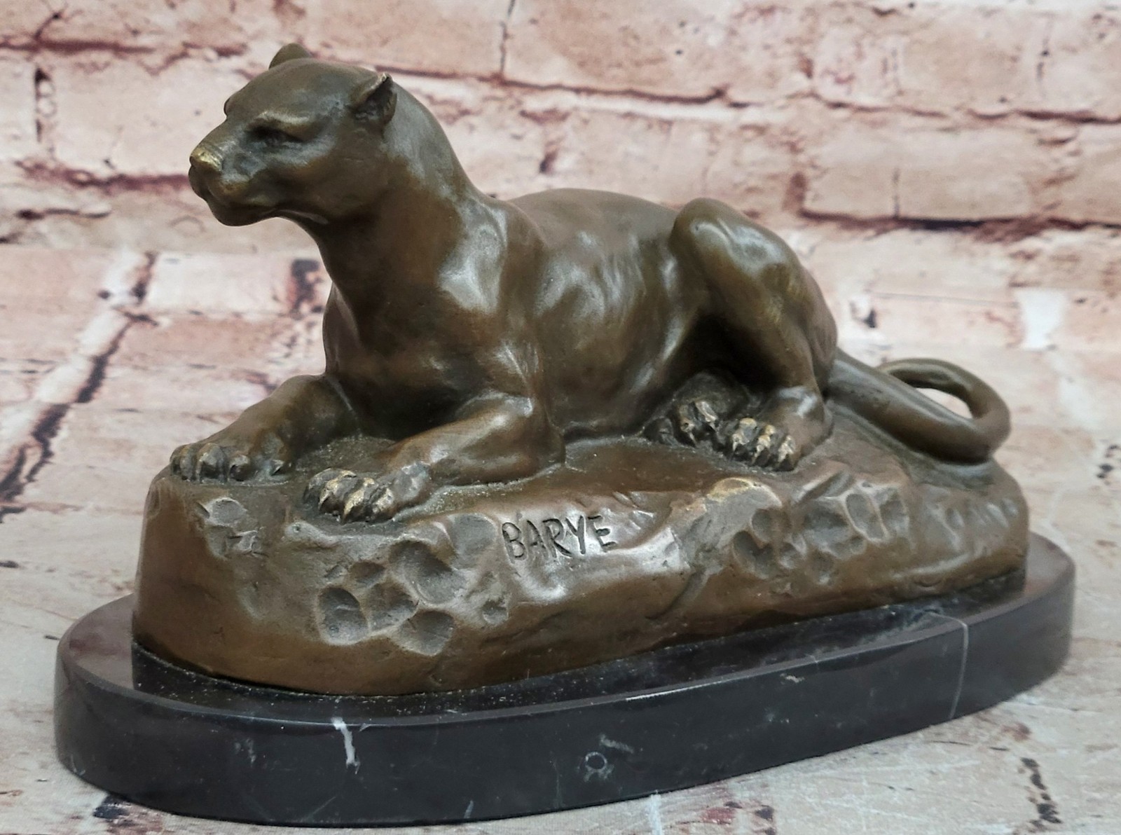 Hot Cast Bronze Cougar Puma Mountain Lion Resting Guardian Statue Sculpture Art thumbnail 3