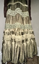 Vintage Emerald Green Embellished Tiered Ruffle Bohemian Maxi Skirt