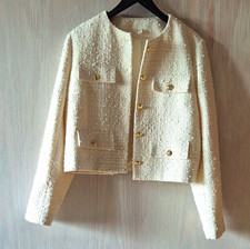 H&M Damen Tweedjacke kurz weiß Gr. 40 Langar...