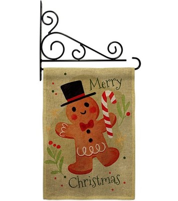 Angeleno Heritage Mr Gingerbread Burlap Garden Flag Set Wall Holder