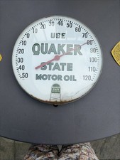 1960s Vtg Quaker State Motor Oil 12 Metal Plastic Bubble Thermometer Sign