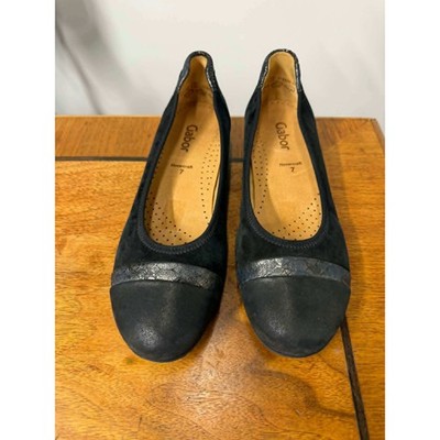 Gabor 7 Hovercraft Black Suede Cap Toe Ballet Flats Metallic Accent 47.600.17