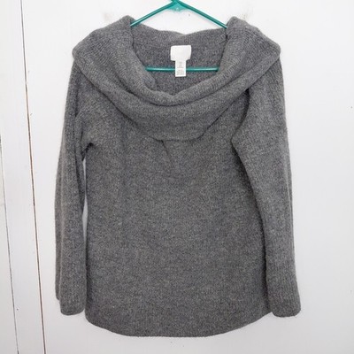 Hm Sweater Womens Medium Foldover Neck Off Shoulder Soft Knit Neutral Minimalist