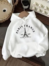 Women's Elegant Paris France Graphic Hoodie - White Eiffel Tower