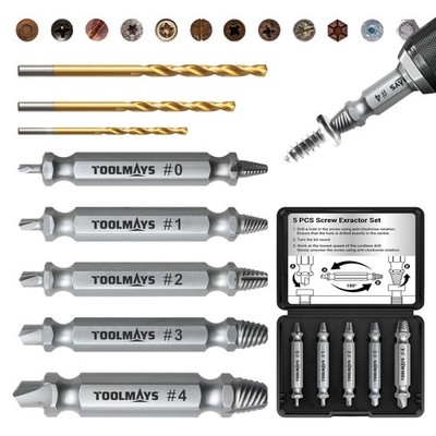 8 PCS Damaged Screw Extractor Tool Set HSS 4241 With 3 Twist Drill Bits