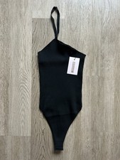 Image of Missguided Asymetric Cami Strap Bodysuit Top - Size M - Black - New With Tags