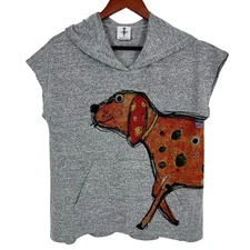 NEW NWOT Inoah Womens Sz XS Wearable Art Dogs Hoodie Tank Blouse Shirt Top