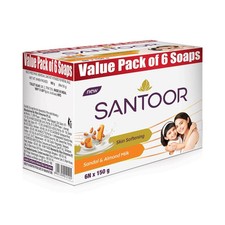 Santoor Sandalwood And Almond Milk Organic Soft Bath Soap 150g (Pack of 6) - CA