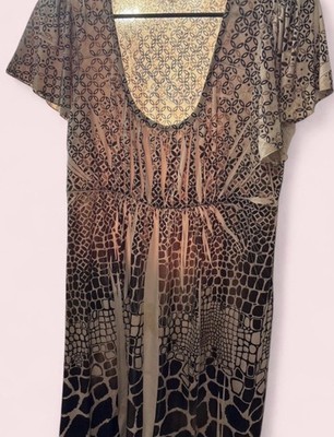 oneworld Geometric Print Scoop Neck Short Sleeve A-Line Midi Dress Women