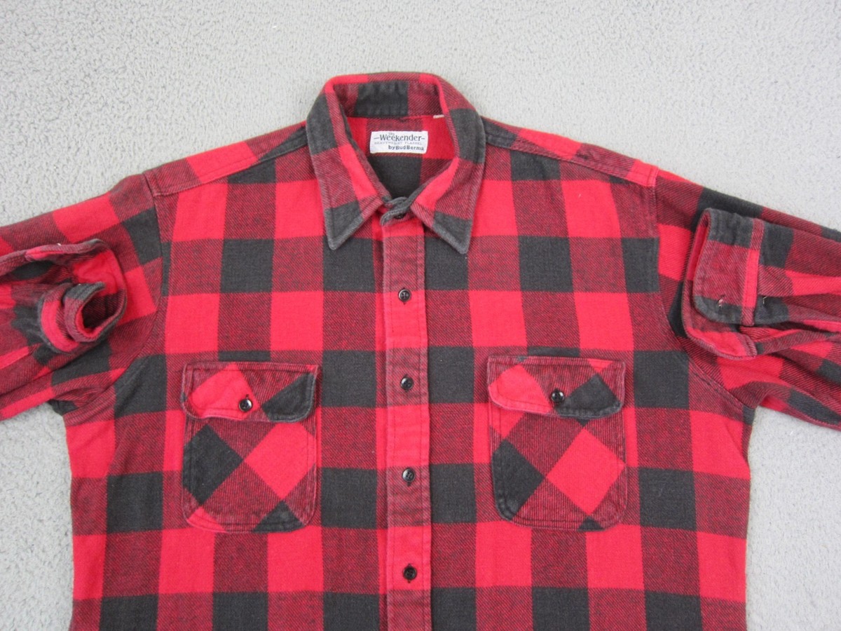True Vintage Bud Berma Shirt Mens Extra Large XL Red Black Plaid 