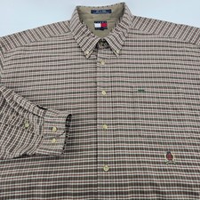 Tommy Hilfiger Plaid Shirt Men XXL Vintage 90s Heritage Crest Cotton Brown Red