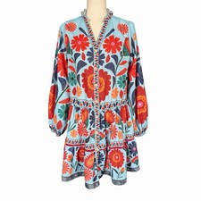 Travachic Shein Printed Babydoll Dress Sz S Ruffles Colorful Tea Party Mexican