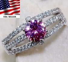 1CT Treated Pink Sapphire  White Topaz 925 Sterling Silver Ring Sz 7 UB4-2