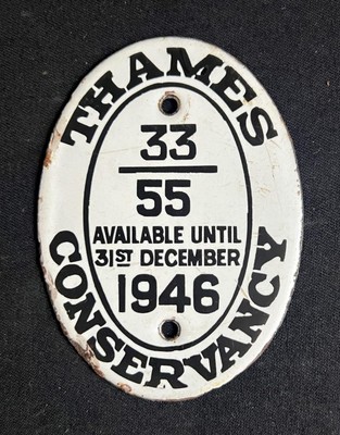 THAMES CONSERVANCY VINTAGE RUMPF NUMMERNSCHILD BOOT SCHIFF 1946 EMAILSCHILD BADGE