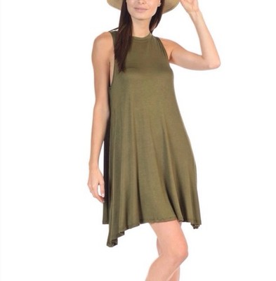 Bellino Clothing Oversized Tee Shirt Shift Dress Women Color Olive Size S