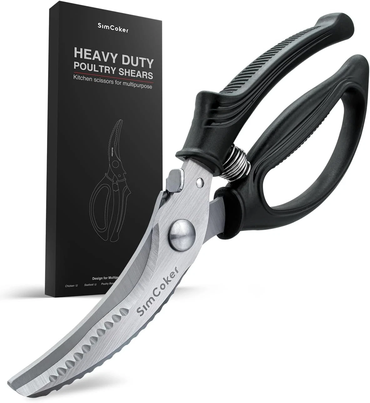 Poultry Shears, Heavy Duty Kitchen Shears with Anti-Slip Handle & Safety Lock