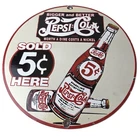 Vintage Pepsi-Cola 5¢ Bottle Porcelain Sign - Worth Dime Nickel Sign