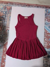 Sporty/Activewear: "Maroon Pleated Athletic Tennis Dress with Built-in Support