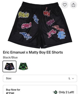 Eric Emanuel X Matty Boy Black Blue Shorts Size Large