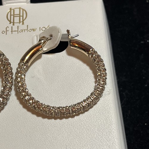 House of Harlow 1960 Earrings Gold Hoops Rhinestones Bling NEW - Picture 2 of 5