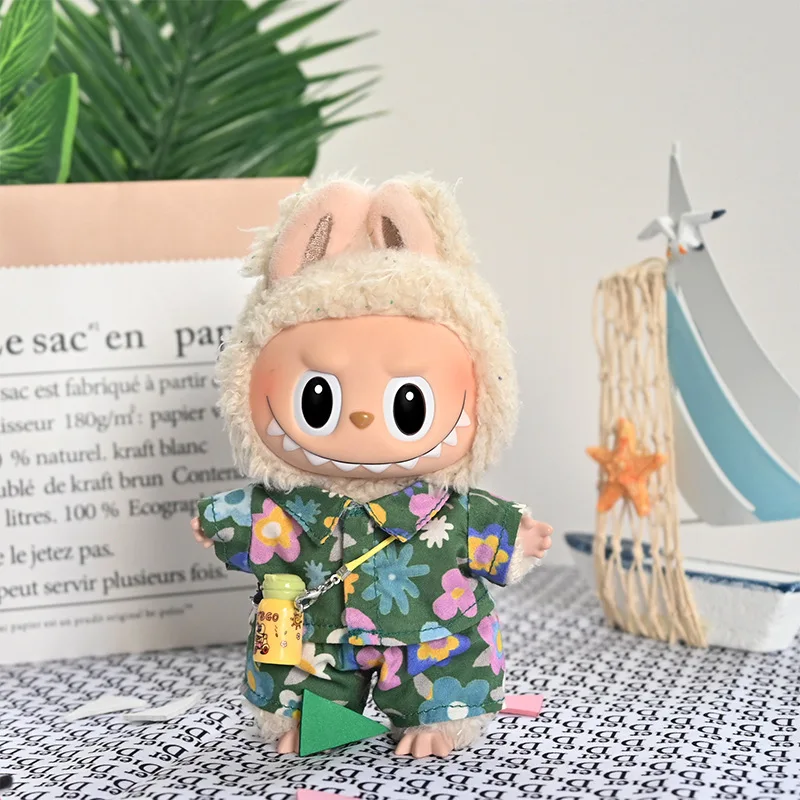 17cm Labubu Blind Box Outfit Set with Hat Pants for Doll Pendant