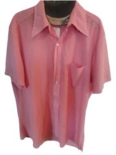 1960s Mcallister Red N White Nylon Checkered Shirt Sz Vtg L