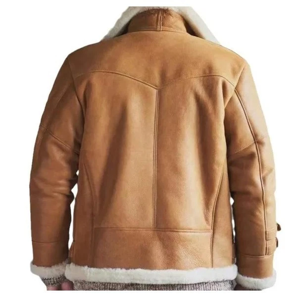 Abrigo de invierno para hombre de piel de oveja real de piel de oveja con forro de piel, marrón tostado Foto 3 de 4