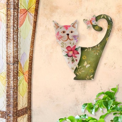 Eangee Cat 14'' High White and Green Metal Wall Decor