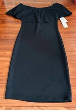 Almost Famous Women's Junior Black Bodycon Dress Size M Off Shoulder Ruffle NWT