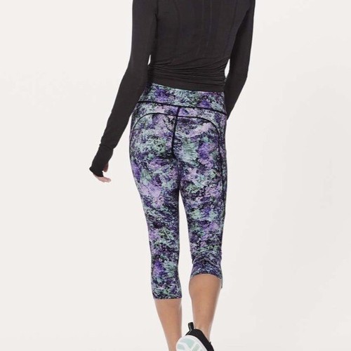 Leggings Lululemon Crop Nulux Vivid Vision Multi Nero Viola 6 - Foto 4 di 13